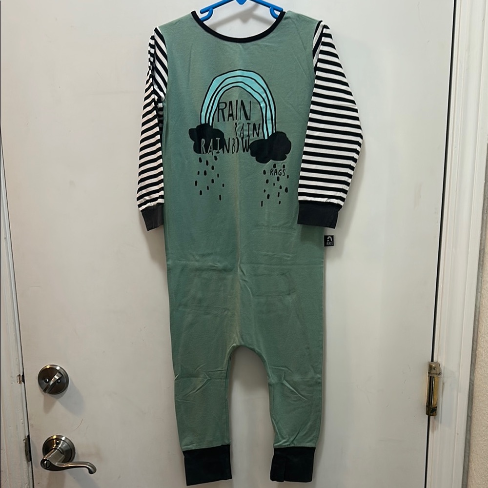 Rags to Raches Mint Green and Black Striped Kids One Piece